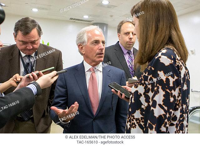 Senator Bob Corker (R-TN) speaks with reporters about the ACHA in the capitol subway on May 10th, 2017