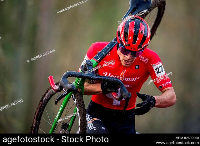 Swiss Timon Ruegg pictured in action during the men's elite race at the World Cup cyclocross cycling event in Namur, Belgium