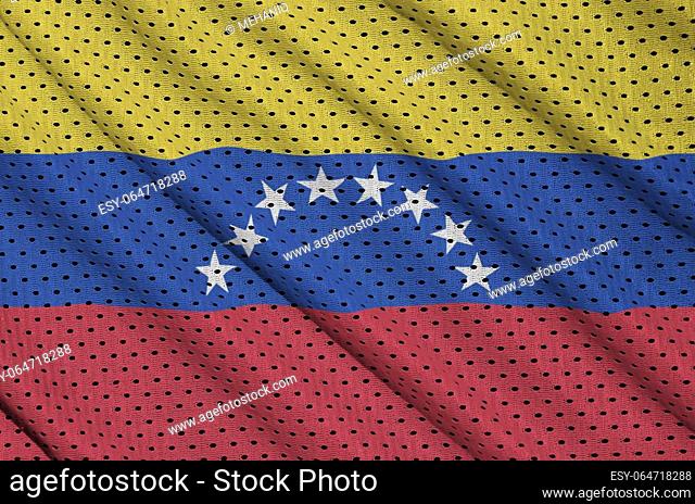 Venezuela flag printed on a polyester nylon sportswear mesh fabric with some folds