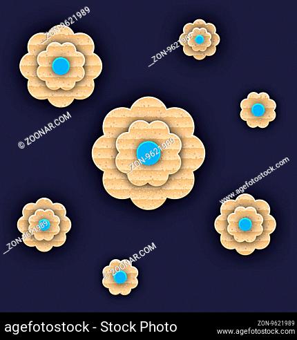 Illustration abstract paper flowers, handmade composition - vector