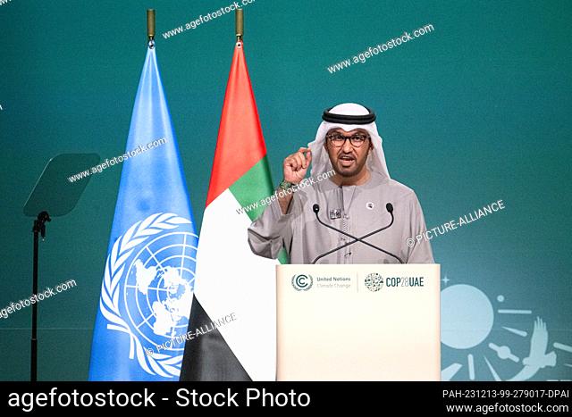 13 December 2023, United Arab Emirates, Dubai: Sultan Ahmed Al-Jaber, President of COP28, speaks at a conference. On Wednesday morning