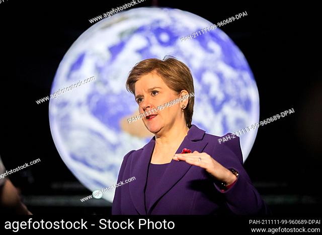 11 November 2021, United Kingdom, Glasgow: Nicola Sturgeon, First Minister of Scotland, gives a TV interview at the UN Climate Change Conference COP26