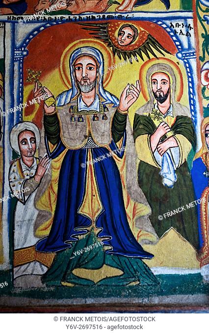 Painting representing Jesus in the Ura Kidanemeret orthodox church. Zege peninsula near Bahir Dar ( Amhara state, Ethiopia)