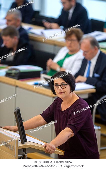 29 August 2019, Saxony-Anhalt, Magdeburg: Henriette Quade (The Left) speaks of Saxony-Anhalt in the state parliament. There