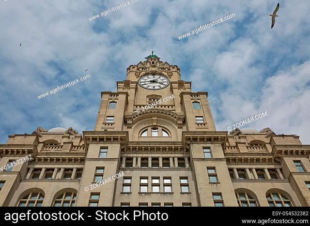 Liverpool's Historic Liver Building and Clocktower, Liverpool, England, United Kingdom. Liverpool, in North West England