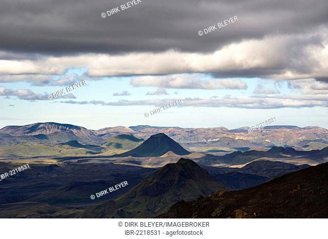 View of Þórsmoerk, Thorsmoerk Valley and Landmannalaugar, hiking trail to the Fimmvoerðuháls, Fimmvoerduhals plateau, Suðurland, Sudurland, Southern Iceland