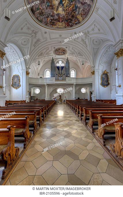 Interior view, parish church Mariae Himmelfahrt, church of the Assumption, Weilheim, Upper Bavaria, Bavaria, Germany, Europe