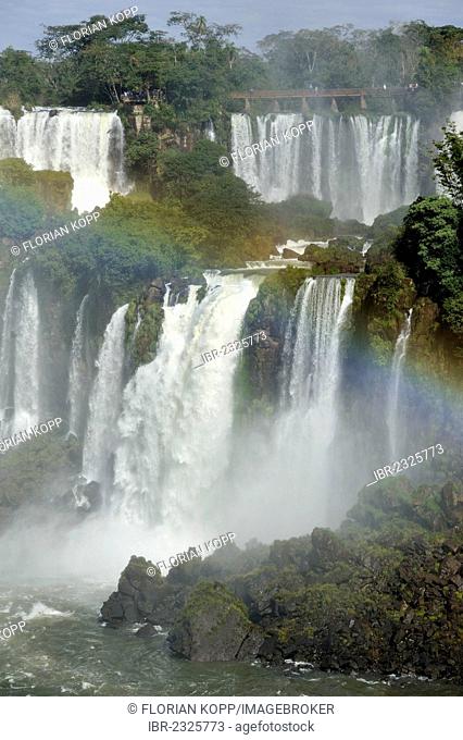 Iguazu or Iguacu Falls, UNESCO World Heritage Site, with rainbow, at the border of Brazil and Argentina, landscape of the Argentine side, South America