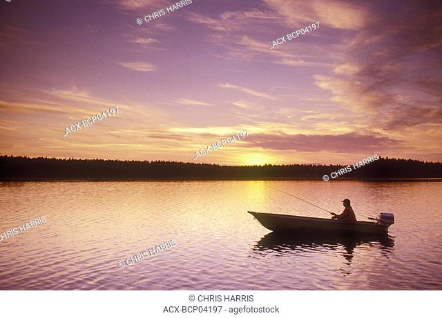 Lake fishing at sunset in central British Columbia, Canada