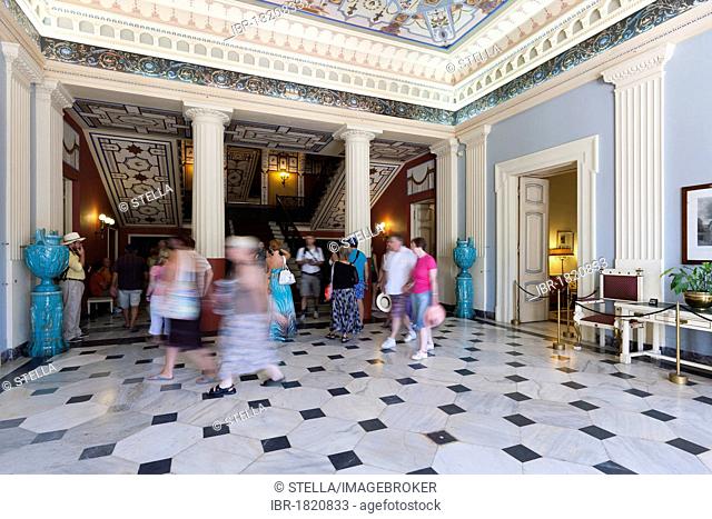 Visitors inside the Achillion Palace near Gastouri, eastern Corfu, Corfu Island, Ionian Islands, Greece, Southern Europe, Europe