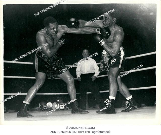Jun. 06, 1956 - Archie Moore Retains light heavyweight title. Beats Yolands Pompey in tenth round: Archie Moore the light heavyweight champion of the world -...