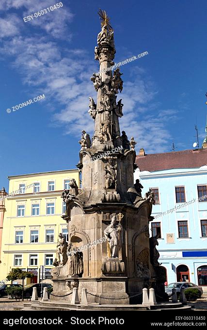 Jindrichuv Hradec, Czech Republic. The Column of the Assumption of the Virgin Mary in the central square
