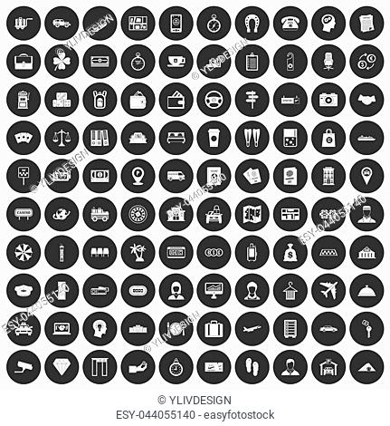 100 paying money icons set in simple style white on black circle color isolated on white background illustration