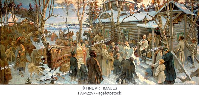 Suvorov leaves Konchanskoye Village in 1799 by Shabunin, Nikolai Avenirovich (1866-1907)/Oil on canvas/Realism/1901-1902/Russia/A