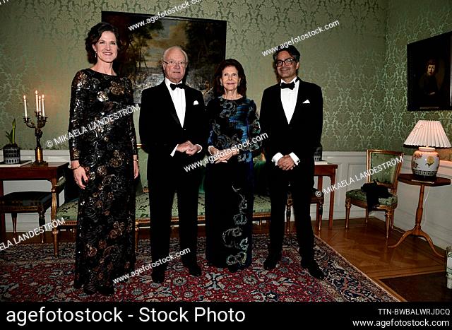 STOCKHOLM 20231122 Stockholm County Governor Anna Kinberg Batra with her husband David Batra (right) receives King Carl Gustaf and Queen Silvia arriving for a...