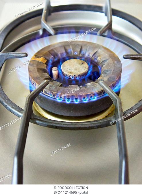 A gas ring on the hob (close-up)