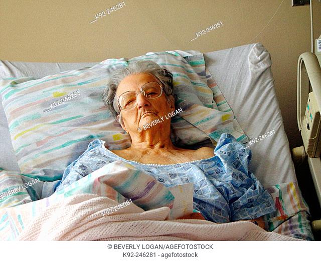 92 year old woman in a hospital bed