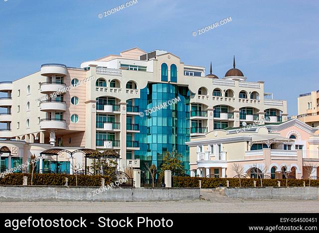 Pomorie, Bulgaria - March 07, 2018: Sunset Resort Hotel Complex Is Situated On The Seashore