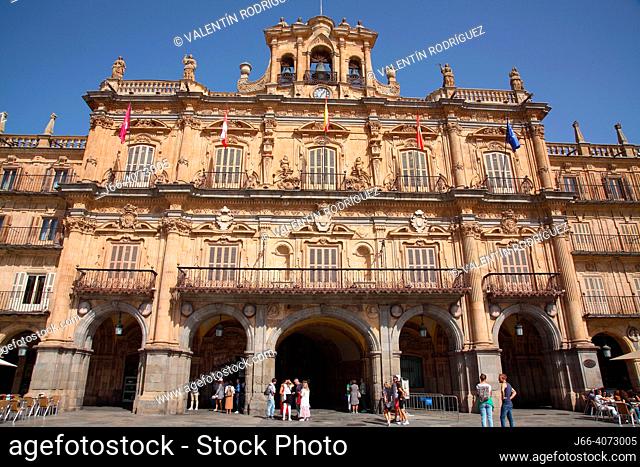 Facade of the town hall in the Mayor square. Salamanca. The facade of the town hall in the Mayor square of Salamanca is a beautiful example of Renaissance...