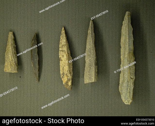 puntas de La Gravette, cueva de Bolinkoba, Abadiño, Arkeologi Museoa, museo aqueologico, Bilbao, Bizkaia, Pais Vasco, Spain