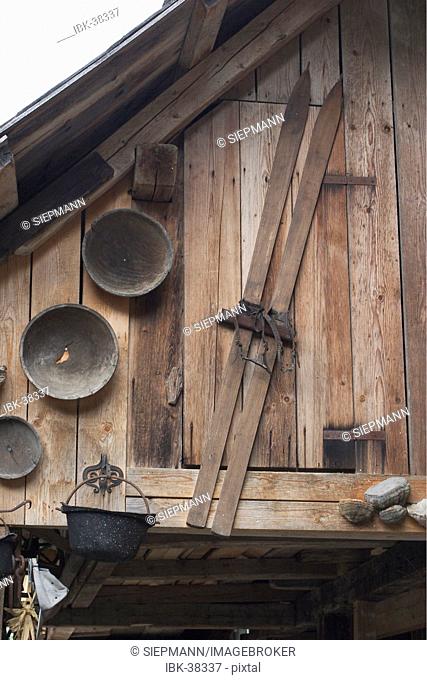 Wooden skis and other antiques in Studor in the Triglav National Park - Slovenia