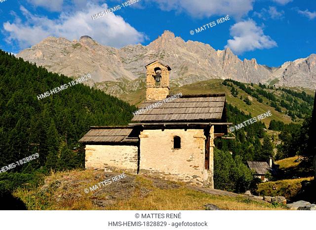 France, Hautes Alpes, Brainconnais, Valley of Claree, Nevache, hamlet of Fontcouverte, chapel St. Marie or chapel of Fontcouverte