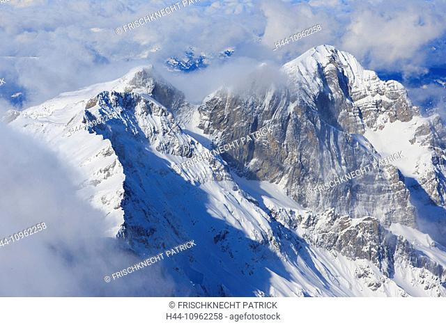Alps, view, Titlis, mountain, mountains, mountains, Huetstock, massif, fog, sea of fog, snow, Switzerland, Europe, Swiss Alps, winter, clouds