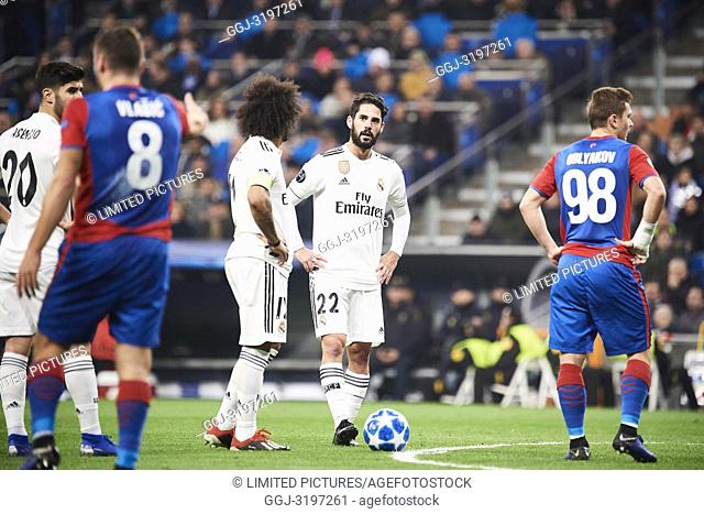 Marcelo (defender; Real Madrid), Isco (midfielder; Real Madrid) in action during the UEFA Champions League match between Real Madrid and PFC CSKA Moscva at...