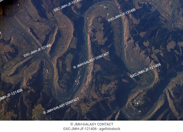 Moselle River Gorge, Germany is featured in this image photographed by an Expedition 16 crewmember on the International Space Station