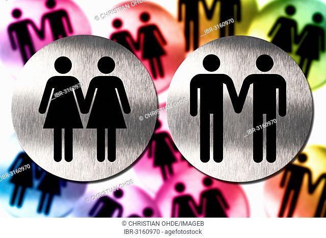Pictograms of same-sex pairs, symbolic image for same-sex marriage