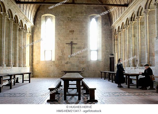 France, Manche, Mont Saint Michel, listed as World Heritage by UNESCO, abbey, refectory