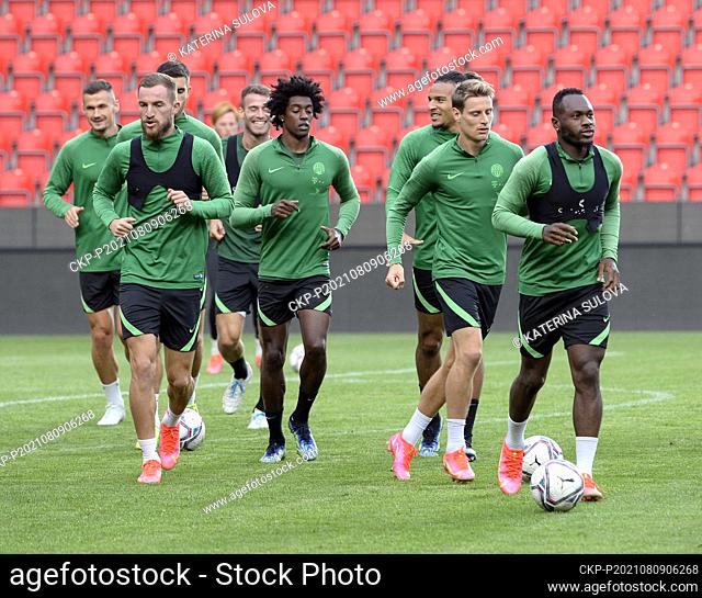Soccer players Ferencvarosi TC Budapest in action during the training session prior to Football Champions League 3rd qualifying round return match: Slavia Praha...
