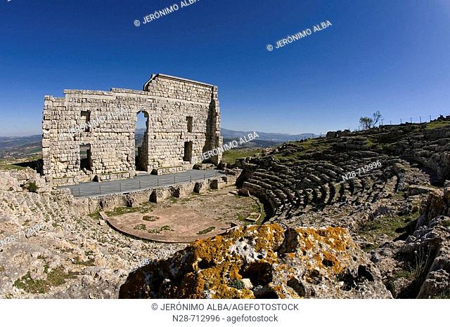 Roman theatre. Acinipo, Ronda la Vieja, Ronda, Serrania de Ronda, Malaga, Andalusie. Spain