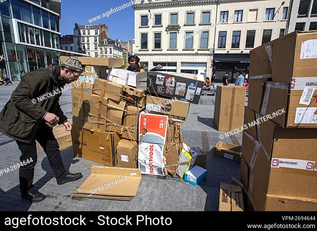 Illustration picture shows a demonstration of young people of the cultural, arts and event sector, Sunday 18 April 2021, at the Place de la Monnaie/ Muntplein...