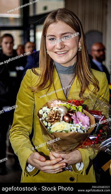 Crown Princess Elisabeth of Belgium leaves at the Princess Elisabeth Childrens Hospital in Gent, on December 20, 2023, after a visit and which she opened in...
