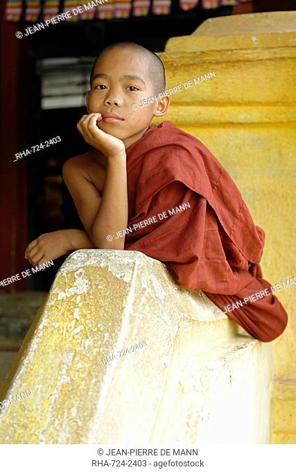 Novice monk, Buddhist monastery, Hsipaw area, Shan State, Republic of the Union of Myanmar Burma, Asia