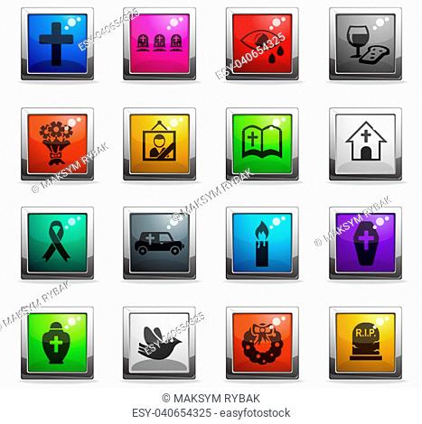 funeral services web icons in square colored buttons