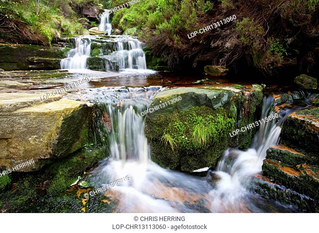 England, Derbyshire, Froggatt . Black Clough Falls running off of Bleaklow in the Peak District National Park