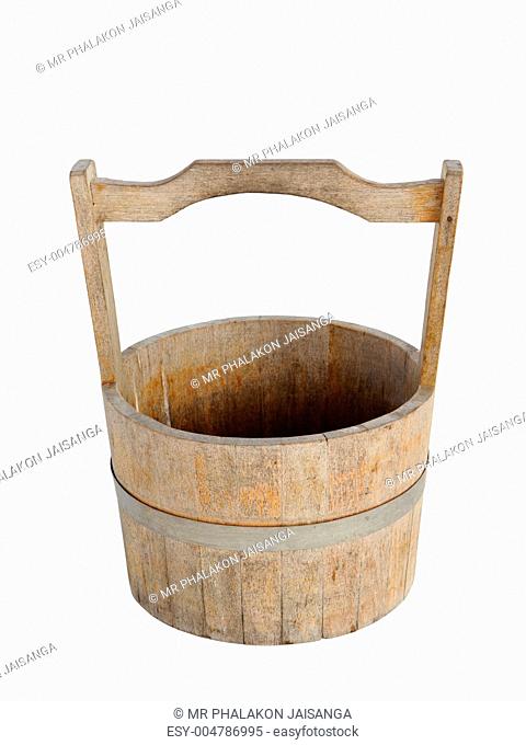 Old wooden bucket isolated