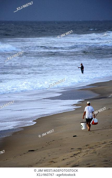 Rodanthe, North Carolina - Fishermen on the shore on North Carolina's Outer Banks