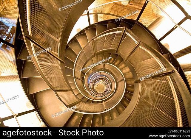 Innsbruck, Austria - June 8, 2018: View of the spiral staircase inside the historic Town Tower