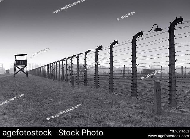 Electric fence, Nazi concentration and extermination camp, Auschwitz II Birkenau, Poland