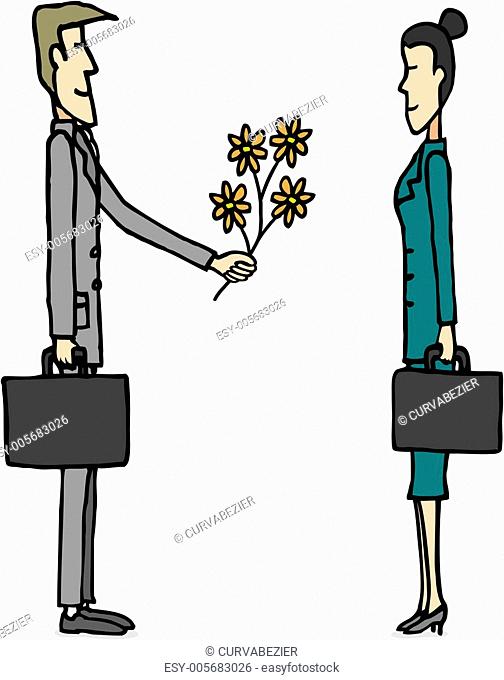 Business love / Businessman giving flowers