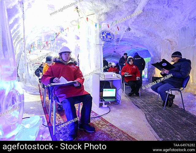 RUSSIA, REPUBLIC OF SAKHA (YAKUTIA) - NOVEMBER 19, 2023: People take an annual Russian geography test, Geographical Dictation