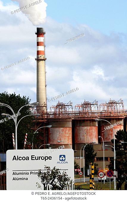 Tall chimney of the factory Alumina, Alcoa Europe. San Cibrao, on the Galician coast, in the province of Lugo