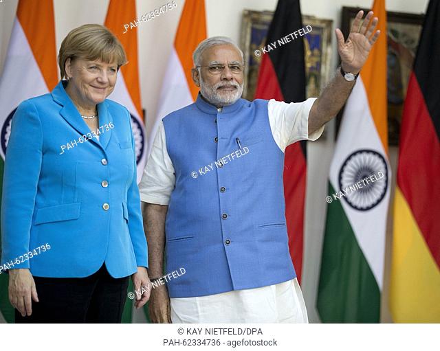 German Chancellor Angela Merkel is received by Indian Prime Minister Narendra Modi in New Dehli, India, 05 October 2015. Germany wants to be a partner in...