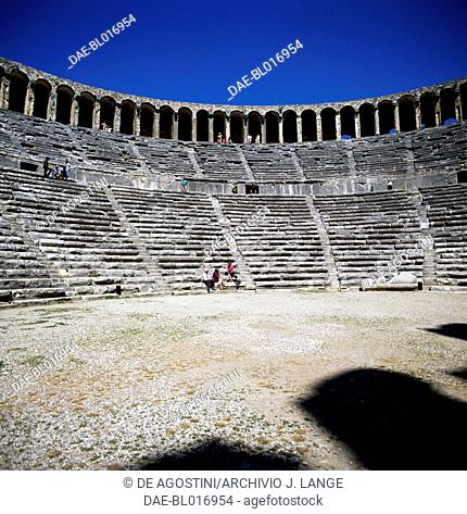 View of the Theatre of Aspendos, 155 AD, Turkey. Roman civilisation, 2nd century AD