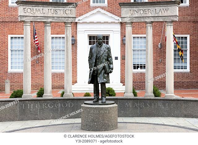 "The Thurgood Marshall Memorial in Annapolis, Maryland commemorates the ground-breaking lawyer, supreme court justice, and civil rights leader who fought for...