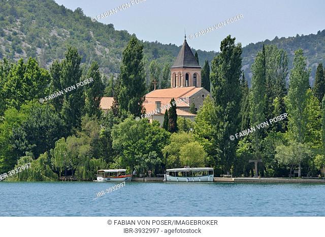 Visovac Monastery on the island of Visovac, Krka National Park, Šibenik-Knin County, Dalmatia, Croatia