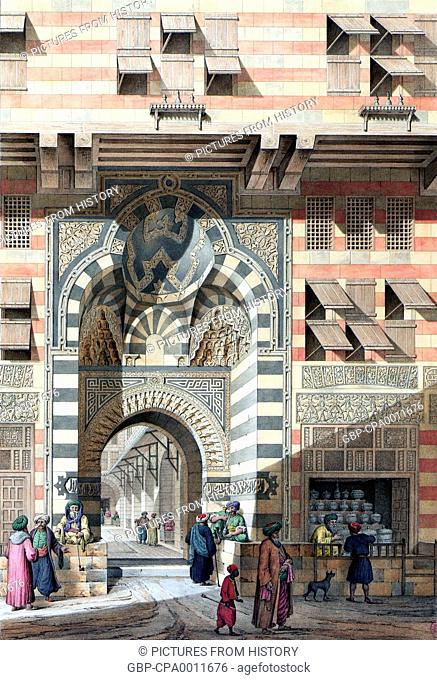 Egypt: Monumental gateway at Qa'it Bay, Cairo. Pascal Coste, c.1839